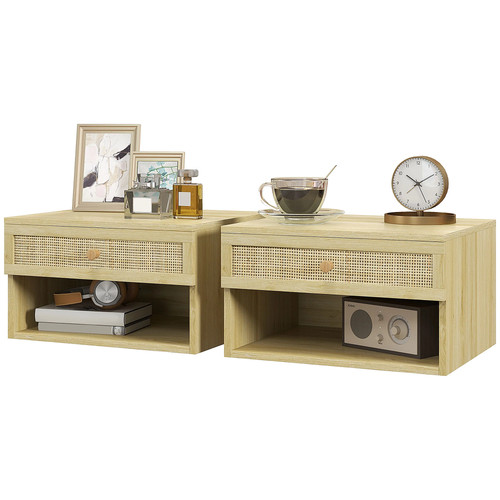 Rattan panel floating bedside - floating,
