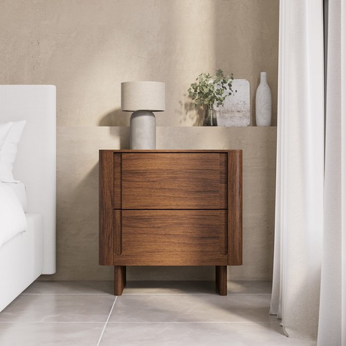 Dark wood pair bedside - of,
