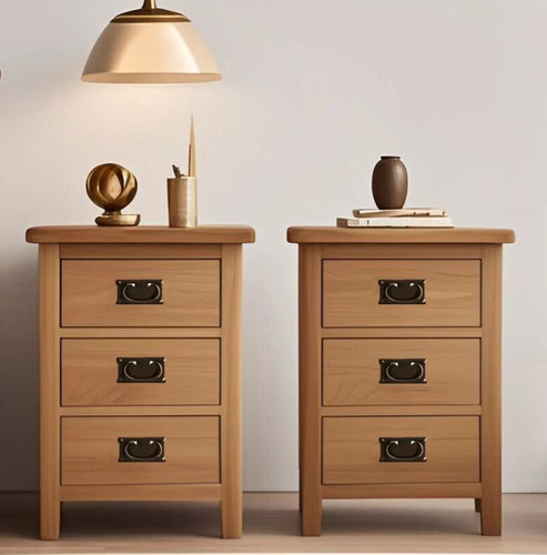 Oak bedside cabinet pair - oak,