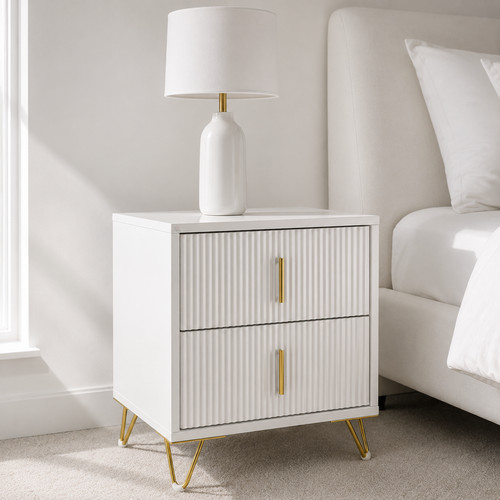 White fluted bedside table - fluted,